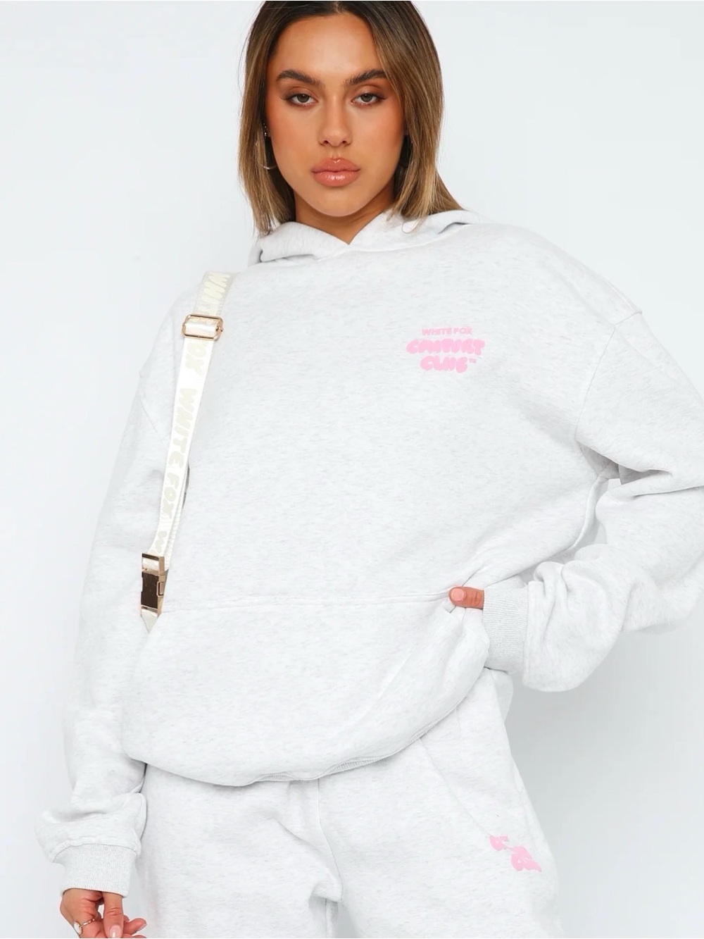 White Fox Boutique White Hoodie in Mist 'Comfort Club' Graphic
